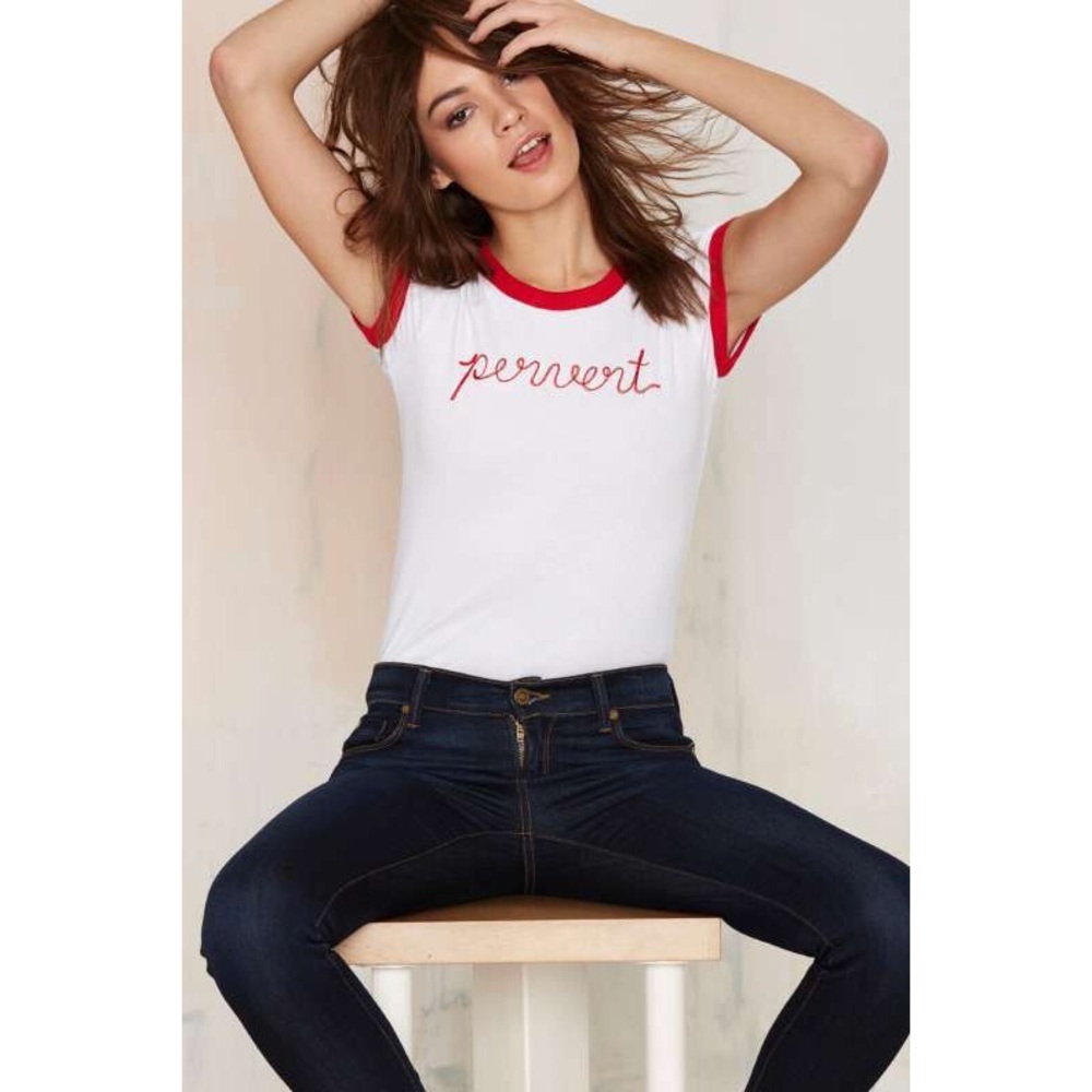 ‼️ SOLD ‼️ Danielle Guizio PERVERT Ringer Tee Smal